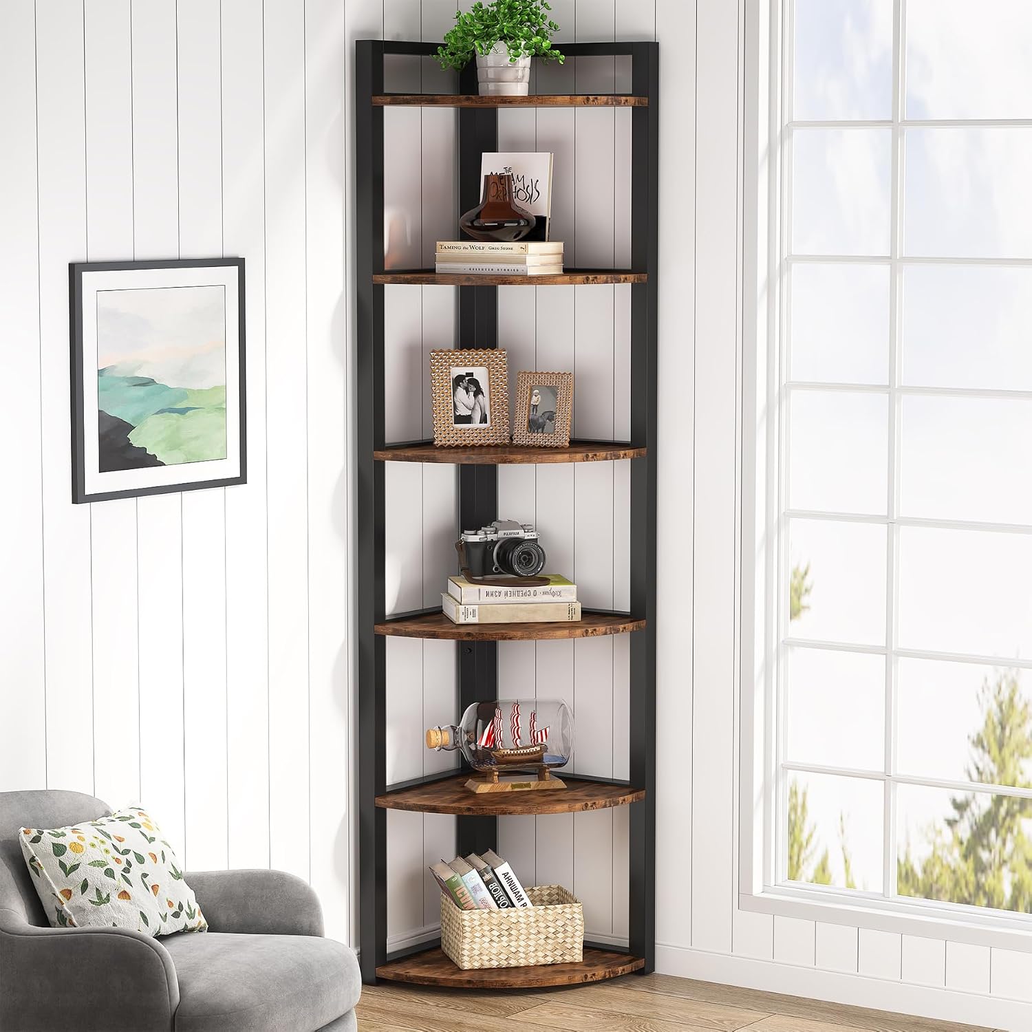 Bookcase Wood Shelf - Tribesigns 6-laags hoekplank, 70,9 inch hoge