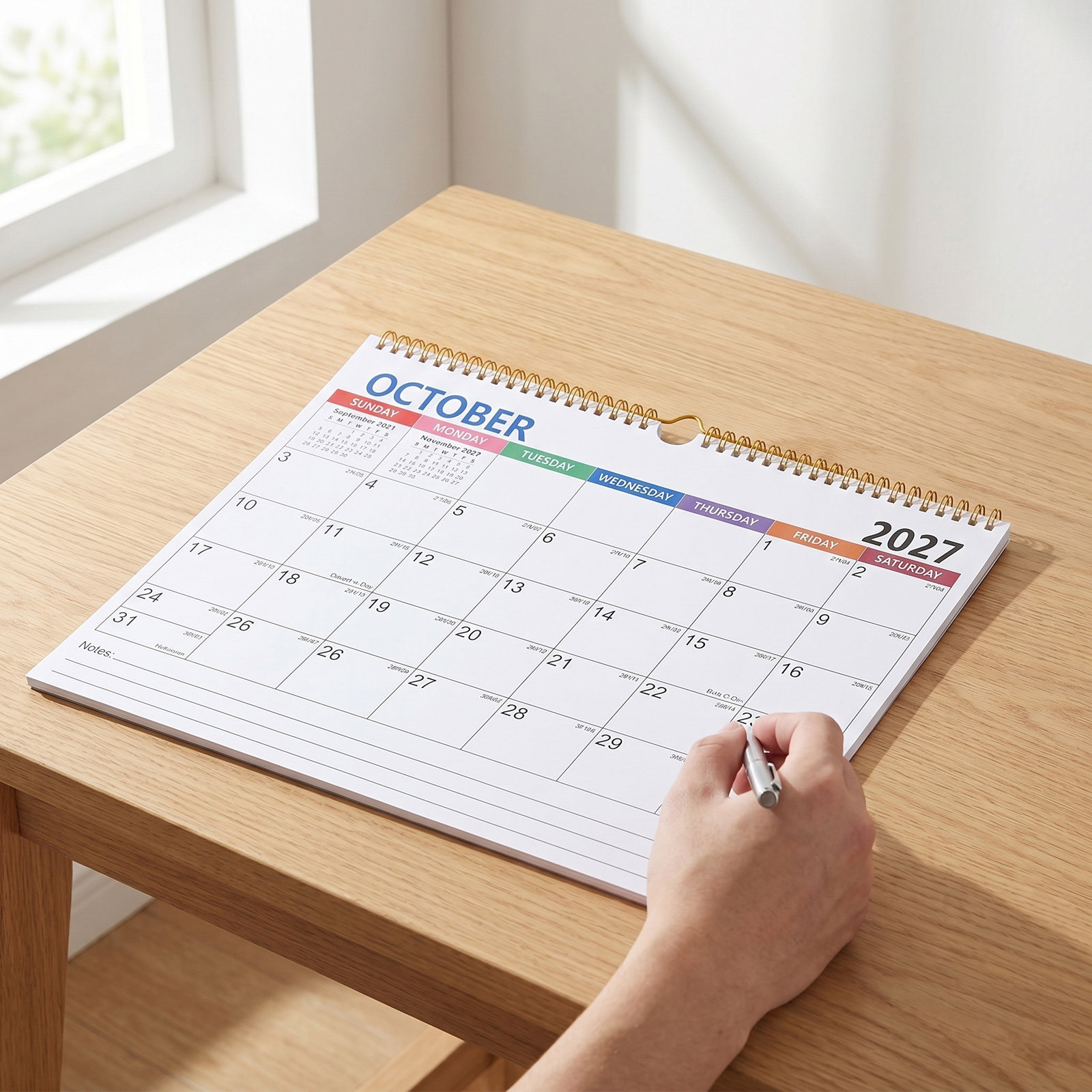 English Home Office - 2027 Minimalistische Hangbare Wandkalender met Dubbele
