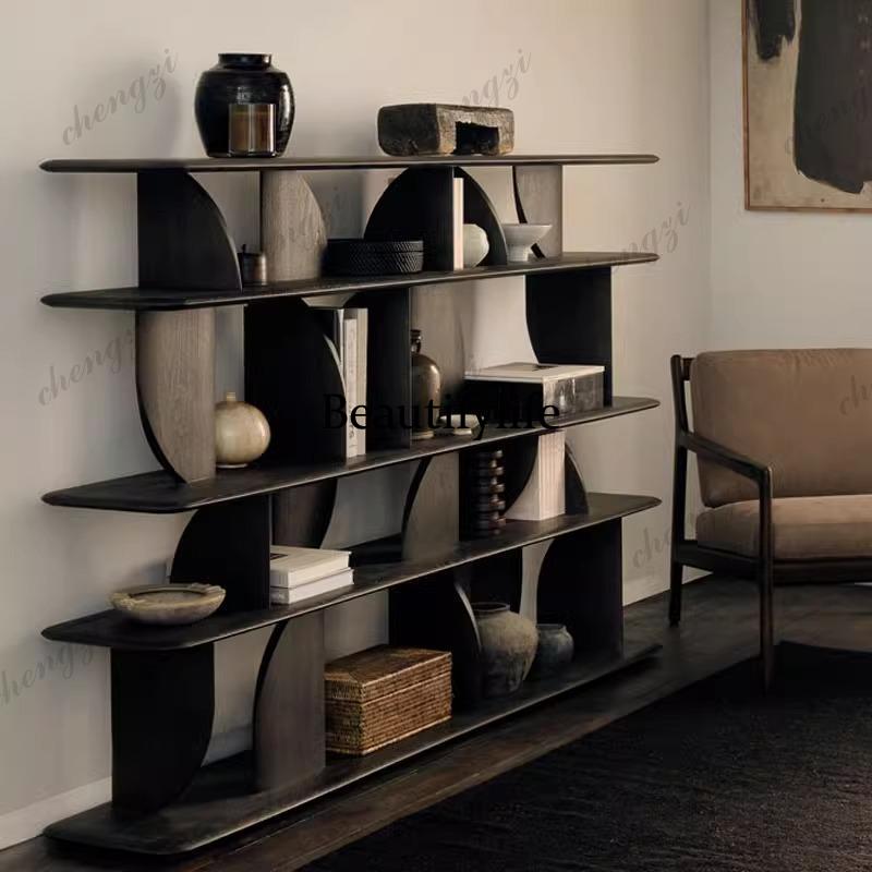 Bookcase Wood Shelf - Massief houten boekenplank, zwarte vloer tot