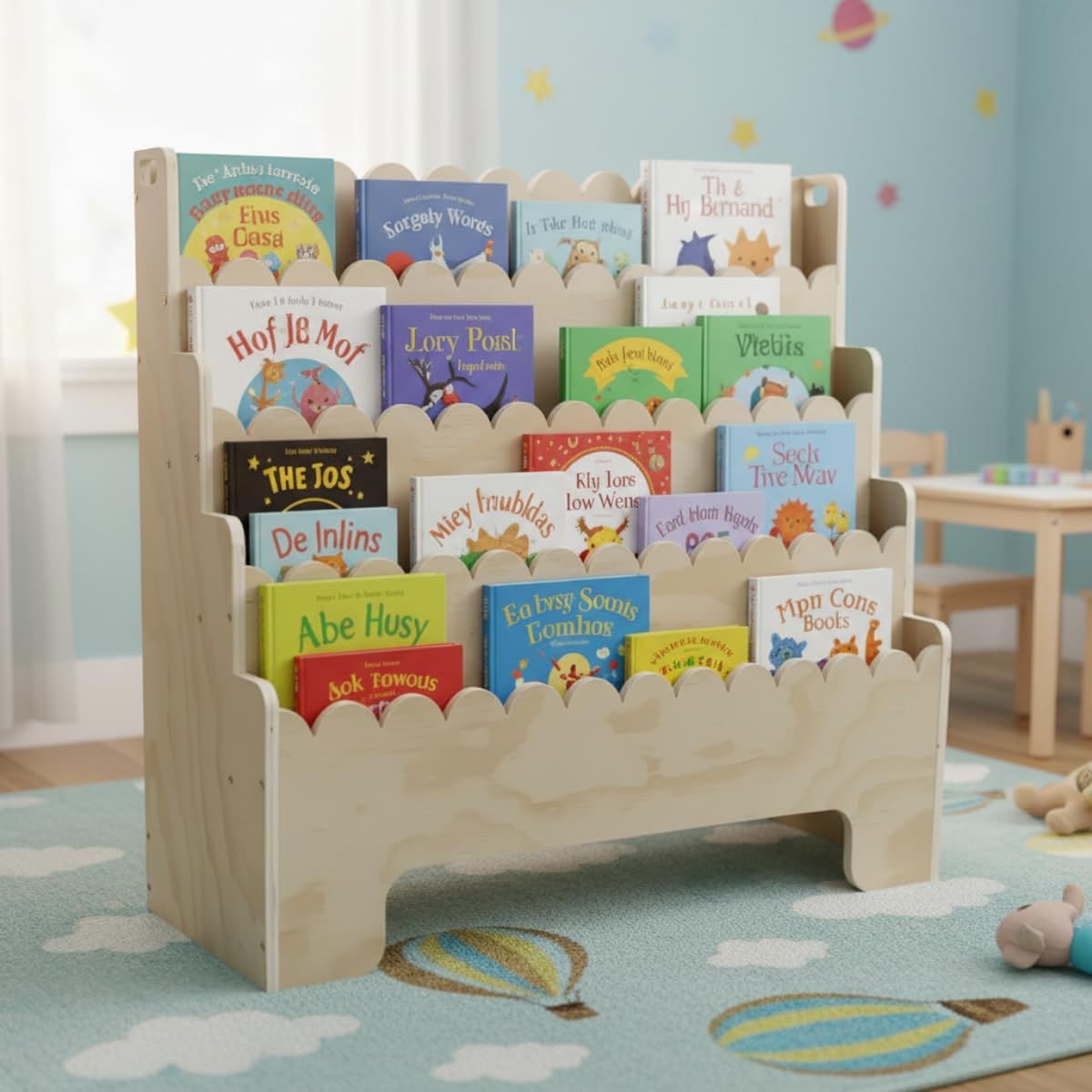 Bookcase Wood Shelf - Kinderboekenplank met 4 niveaus, kinderboekenplank van