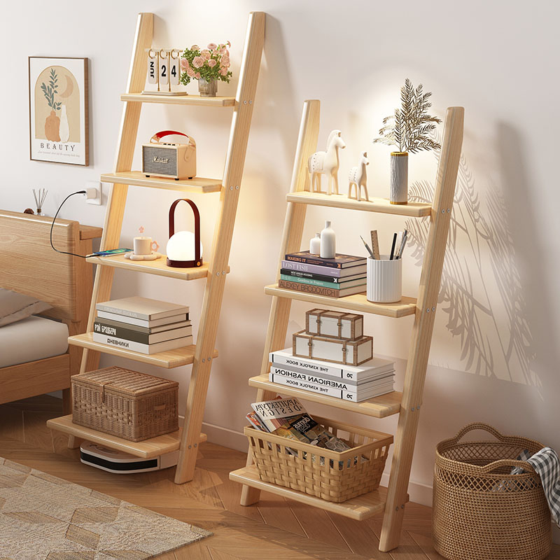 Bookcase Wood Shelf - ‌ Massief houten wandplank, creatieve ladderboekenkast,