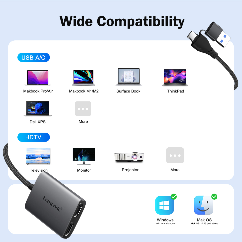 Lemorele Dual HDMI Adapter 4K  - Home Office For Mac recensie en prijs
