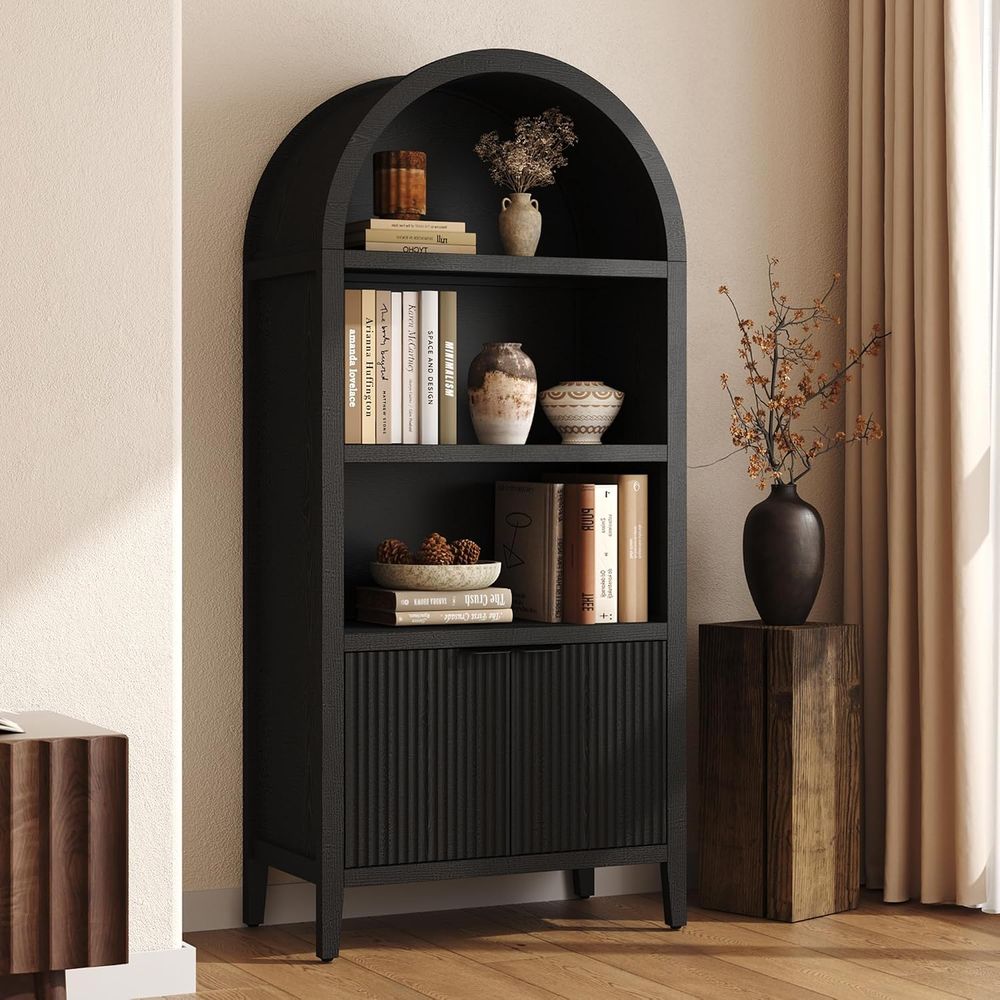 Yusong 71 inch hoge gebogen bo - Bookcase Wood Shelf recensie en prijs