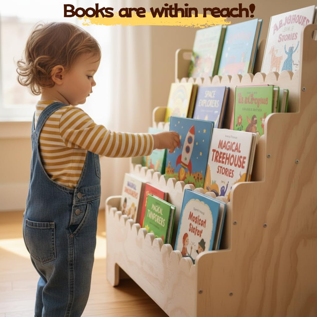 Kinderboekenplank met 4 niveau - Bookcase Wood Shelf recensie en prijs