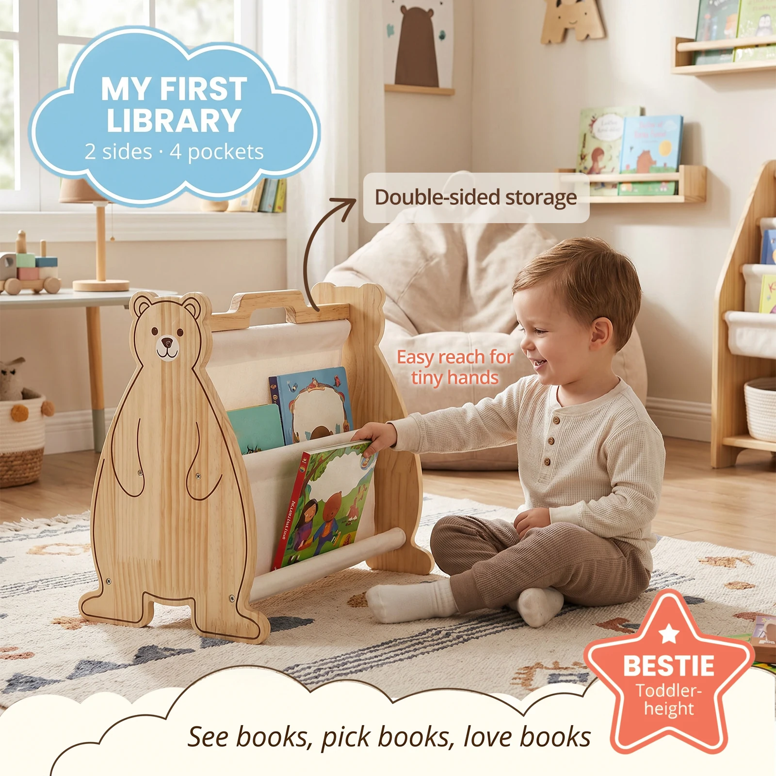 Kinderboekenkast Dubbelzijdig  - Bookcase Wood Shelf recensie en prijs
